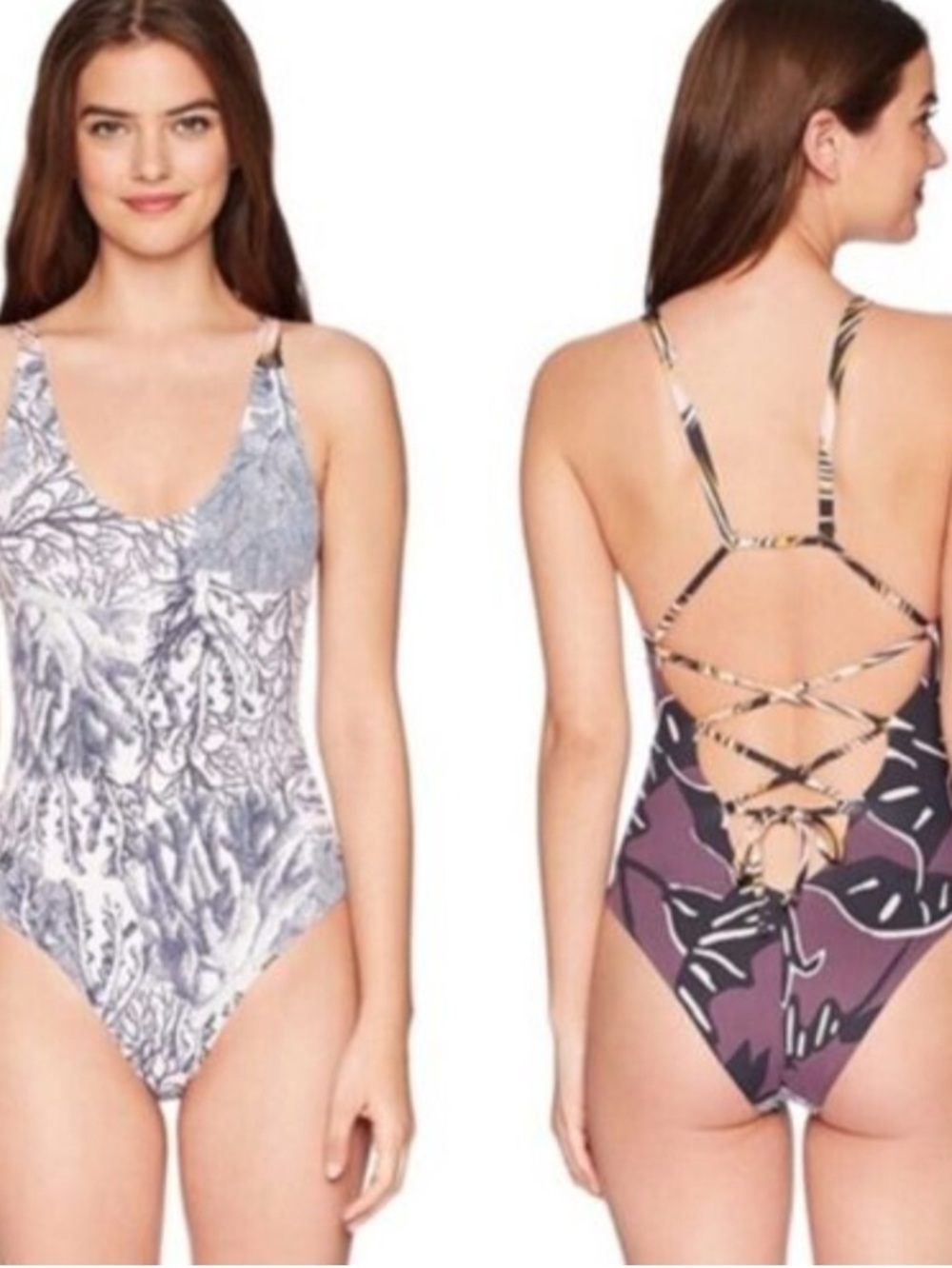 Stunning NWT Maaji Terquito Purple and Gray reversible coral print Swimsuit M